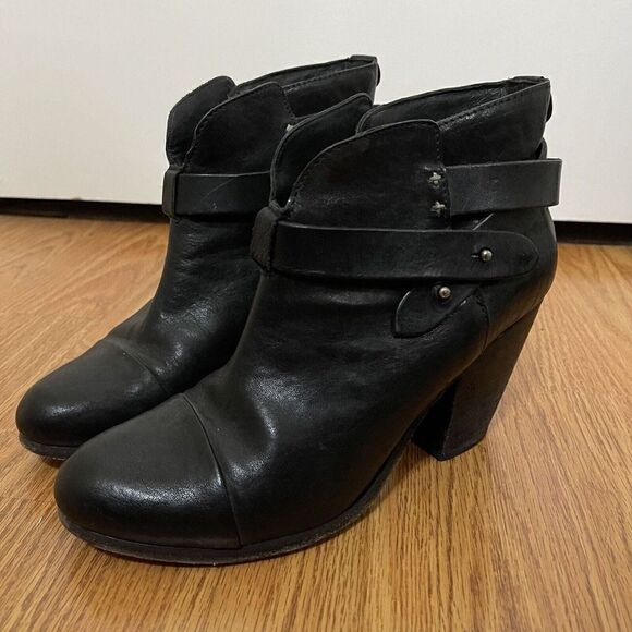 Rag & Bone black leather heeled ankle booties with strap size EU 38 US 8 - Picture 1 of 9